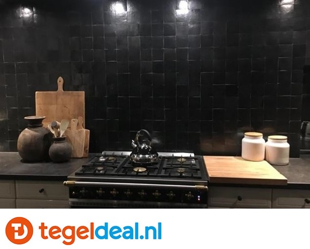 Zwarte zelliges in een keuken